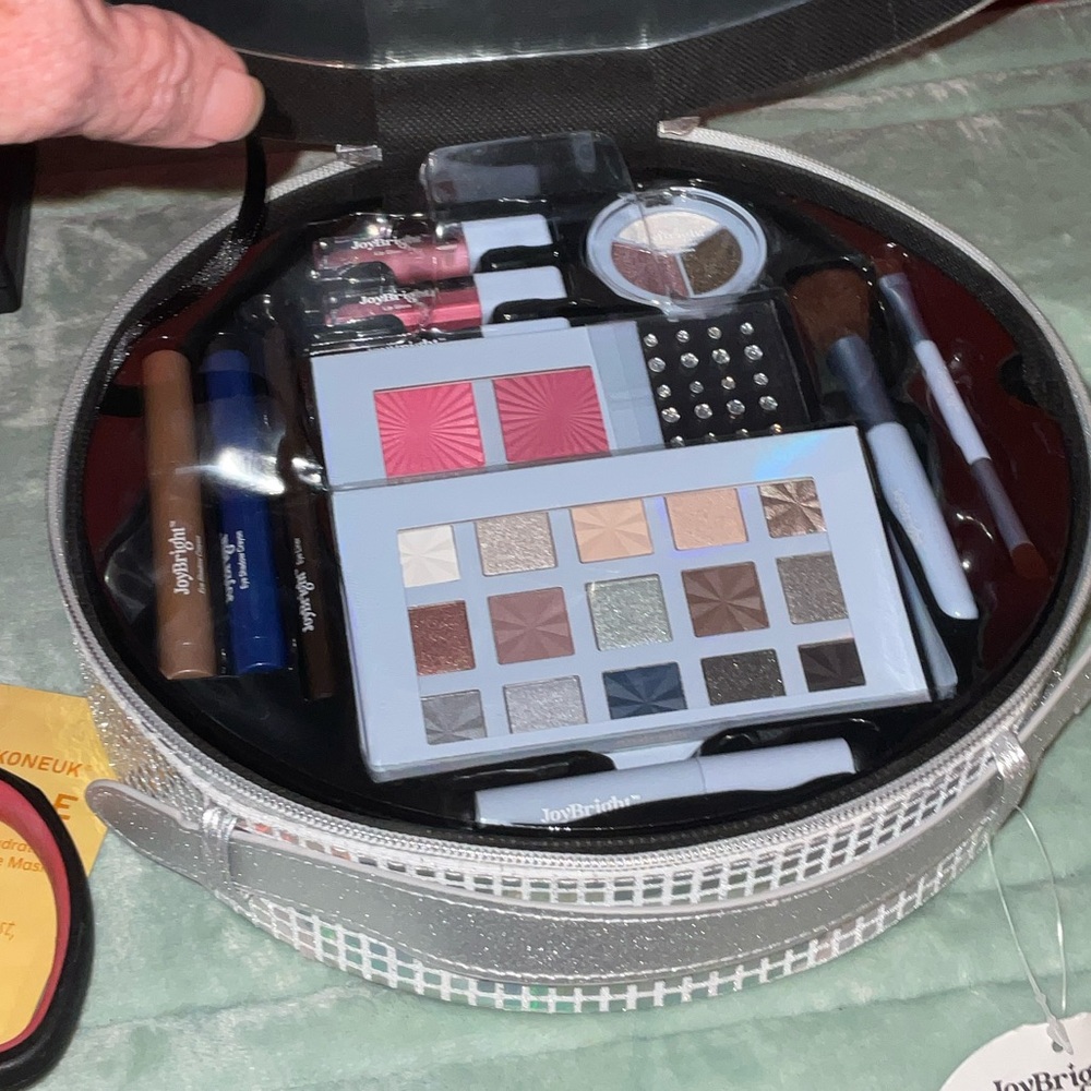 JoyBright Cosmetic Makeup Palette Set in Silver Case - Blue, Pink, Brown Shades
